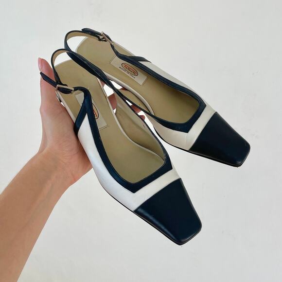 Talbots White and Blue Slingback Heels - Picture 1 of 8